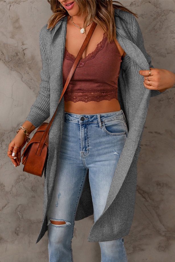 Gray Hooded Cardigan