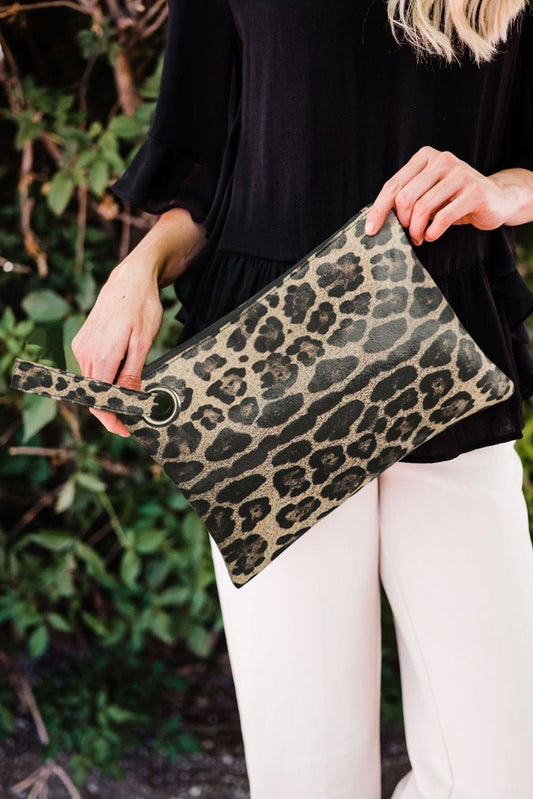 Oversized Leopard Wristlet