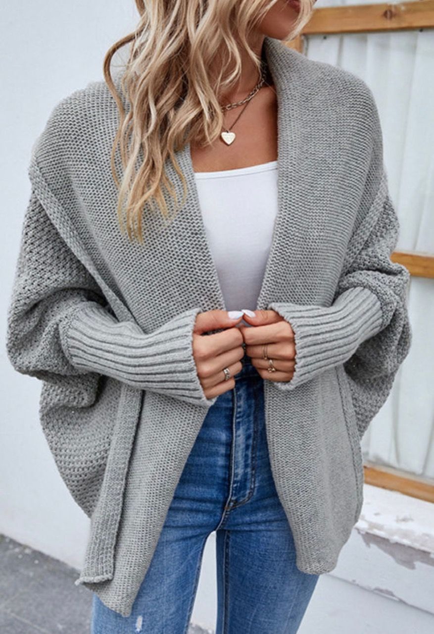 Gray Open Front Cardigan